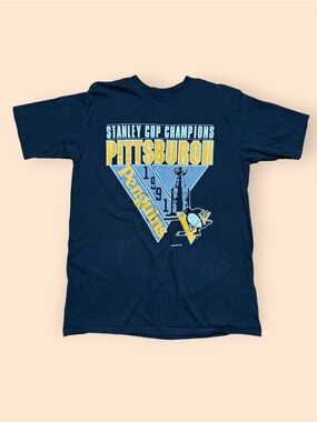 Vintage Pittsburgh Penguins 1991 Stanley Cup Champs T Shirt Men’s Large Black